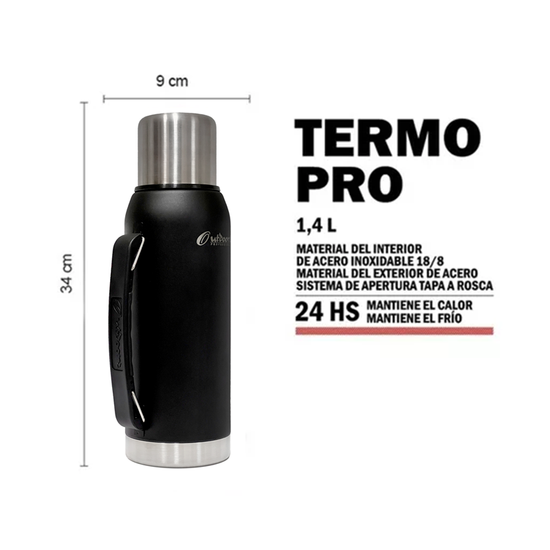 P/ COCINA COMBO OUTDOORS PROFESSIONAL TERMO ACERO INOX 1.4LT + MATE MUG + MOCHILA