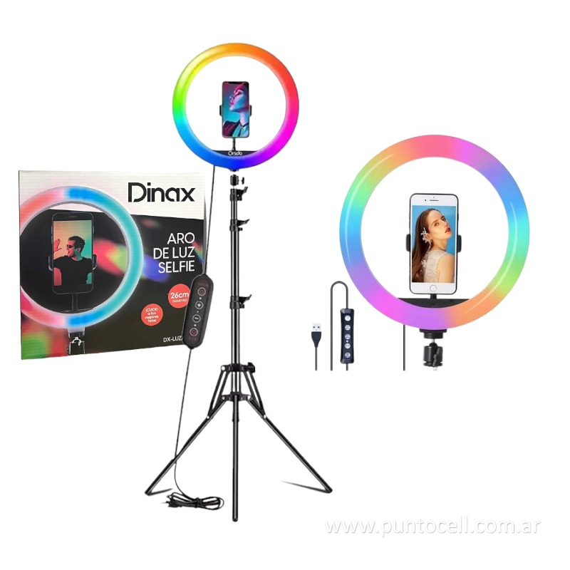 ARO LED DINAX 30cm LUZ RGB C/ TRIPODE