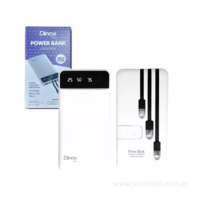 CARGADOR PORTATIL DINAX 10000MAH C/ 3 ENTRADAS (DX-106POWBA)