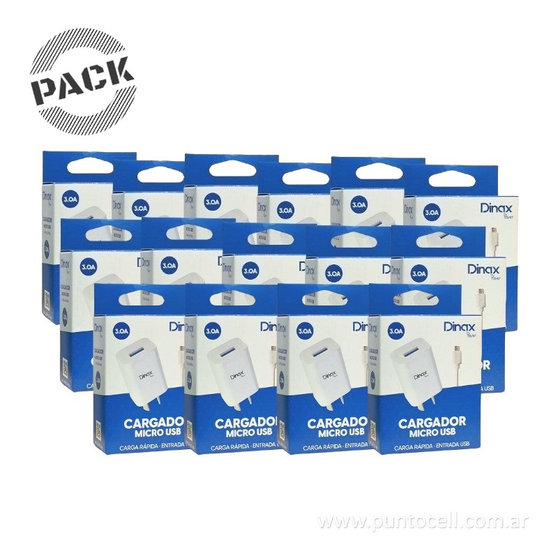 PACK x 20 - CARGADORES 220V DINAX 3A MICRO USB (DX-CAR-3.0-V8)