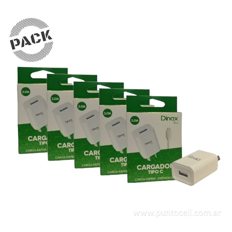 PACK x 10 - CARGADORES 220V DINAX 3A TIPO C (DX-CAR-3.0-TC)