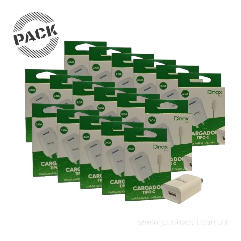 PACK x 20 - CARGADORES 220V DINAX 3A TIPO C (DX-CAR-3.0-TC)