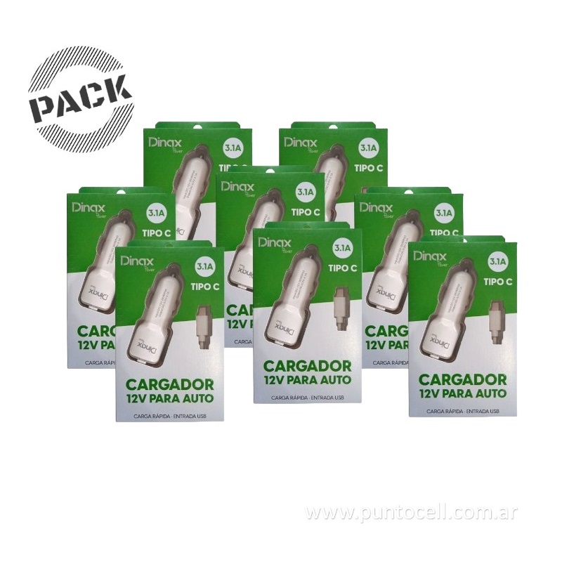 PACK x 10 - CARGADORES 12V DINAX 3.1 TIPO C + USB