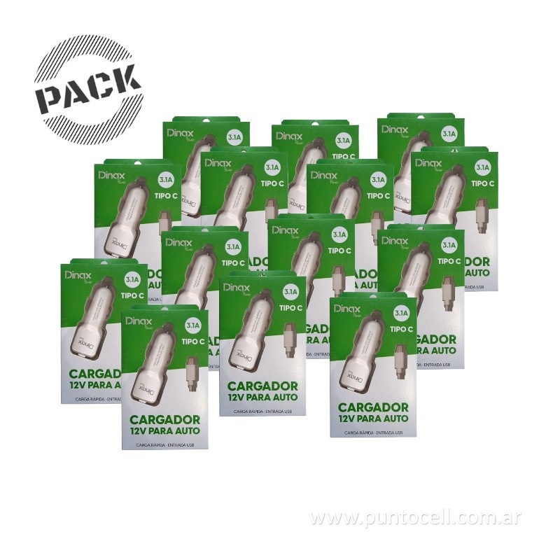 PACK x 20 - CARGADORES 12V DINAX 3.1 TIPO C + USB