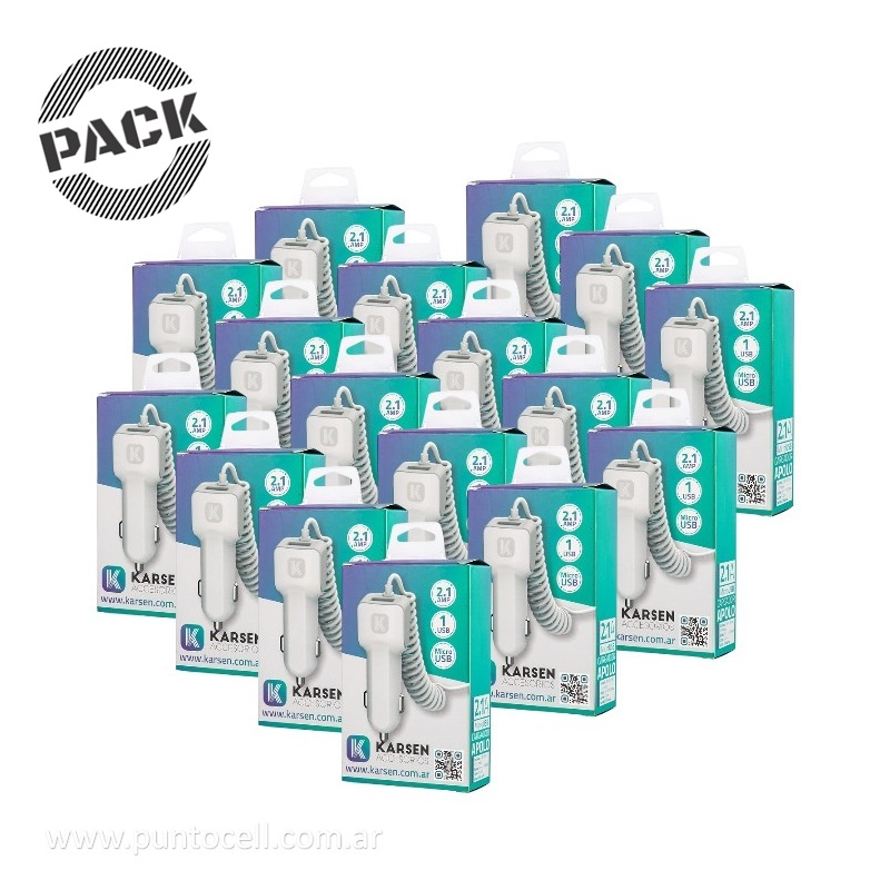 PACK x 50 - CARGADORES 12V KARSEN APOLO 2.1 MICRO USB + USB