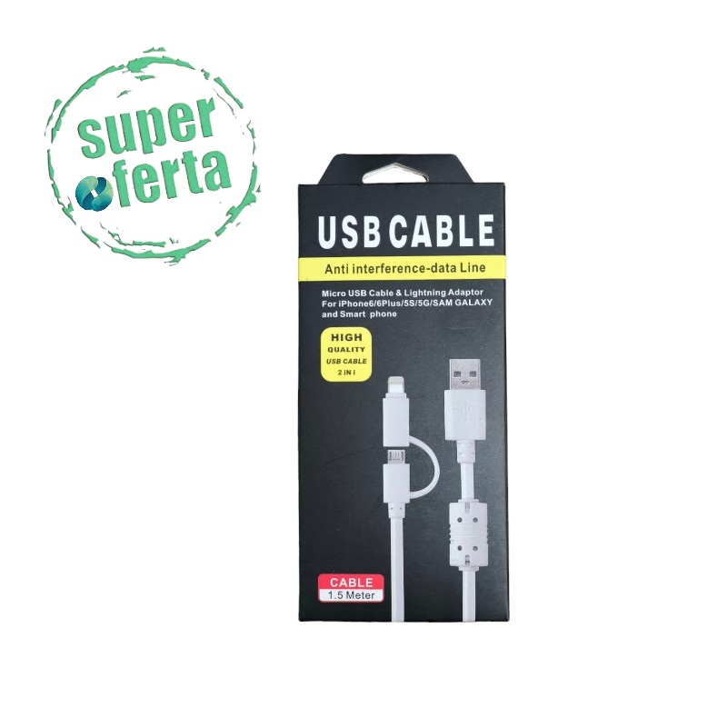 CABLE USB TXF 2 EN 1 IPHONE / MICRO USB C/FILTRO 1.5M