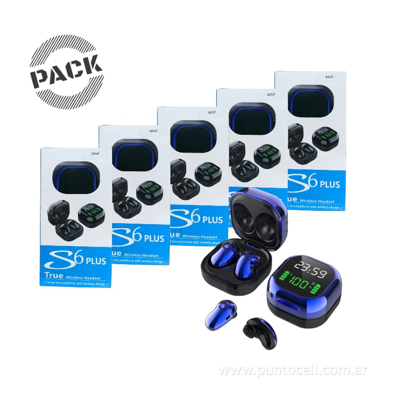 PACK x 5 - AURICULARES BLUETOOTH S6 PLUS TRUE (Azul)