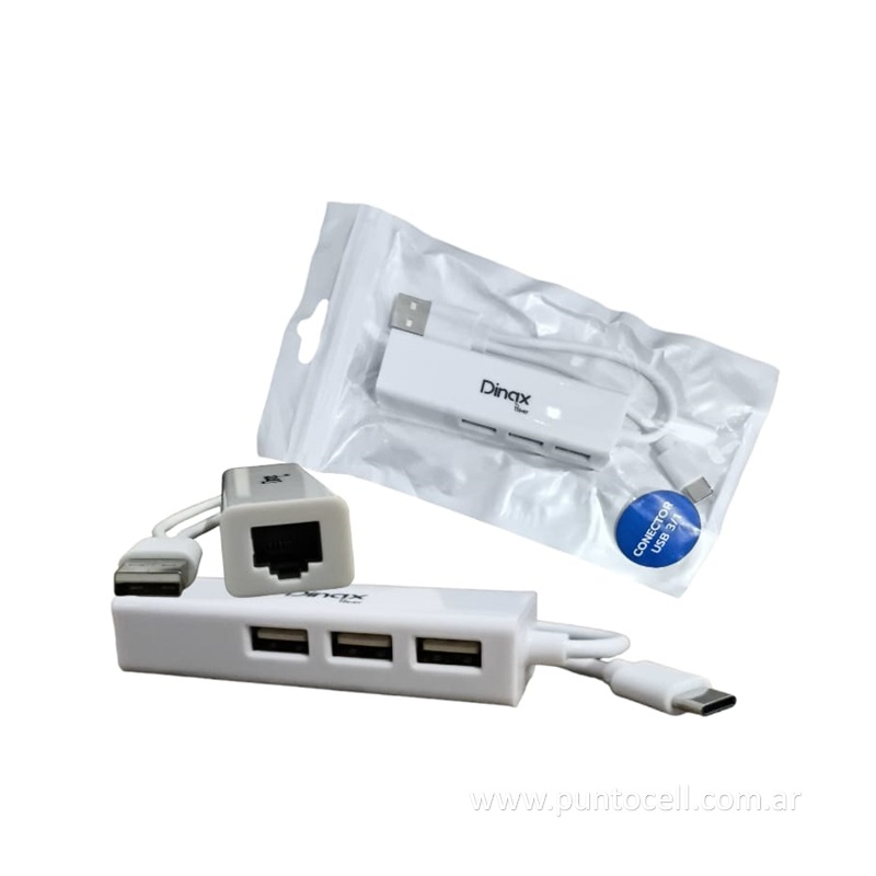 ADAPTADOR HUB DINAX 3 EN 1 _ LAN / USB / TIPO C (DX-CONSUB31)