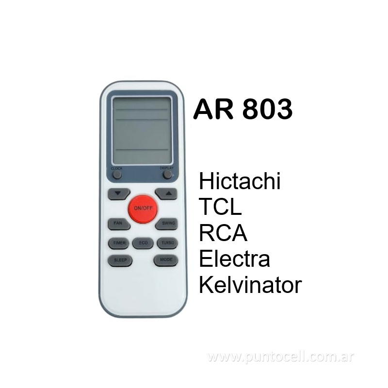 CONTROL REMOTO AIRE ACONDICIONADO Ar-803 (HITACHI-TCL-RCA-ELECTRA-KELVINATOR)