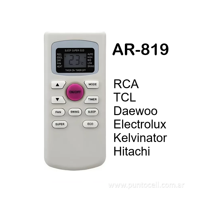 CONTROL REMOTO AIRE ACONDICIONADO Ar-819 (HITACHI-RCA-TCL-DAEWOO-KELVINATOR-ELECTROLUX)