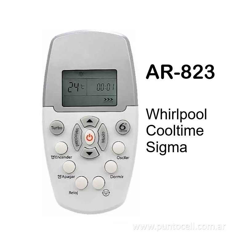 CONTROL REMOTO AIRE ACONDICIONADO Ar-823 (WHIRLPOOL-COOLTIME-SIGMA)