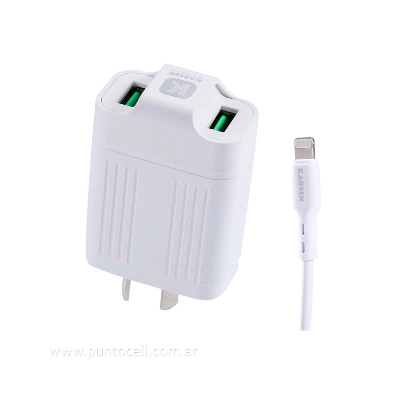 CARGADOR 220V KARSEN CAR-3150 3.1A IPHONE + 2 USB