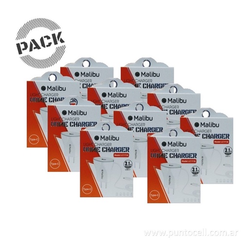 [104708] PACK x 10 - CARGADORES 220V MALIBU 3.1A TIPO C (LC111A)