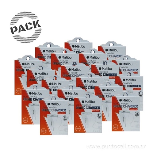 [104709] PACK x 20 - CARGADORES 220V MALIBU 3.1A TIPO C (LC111A)