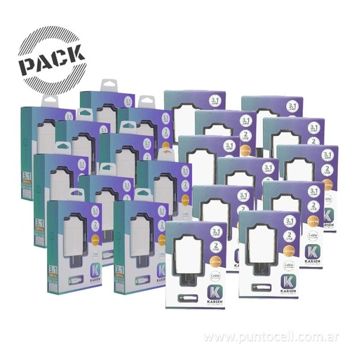 [104712] PACK x 50 - CARGADORES 220V KARSEN 3.1A IPHONE (CAR-3150)