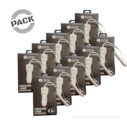 [105082] PACK x 10 - CARGADORES 12V IMAX 3.1 IPHONE + USB