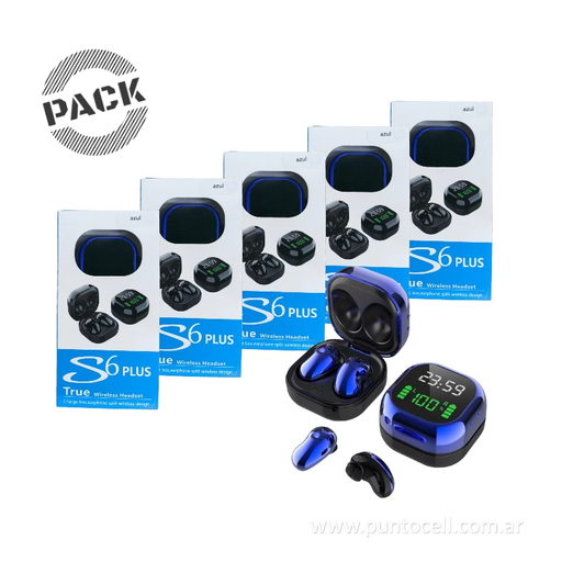 [105194] PACK x 5 - AURICULARES BLUETOOTH S6 PLUS TRUE (Azul)