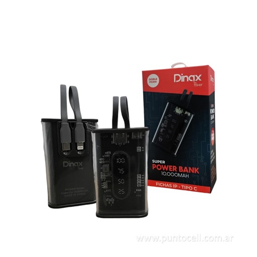 [105246] CARGADOR PORTATIL DINAX 10000MAH DOBLE FICHA C/ VISOR DX-6POWB5000