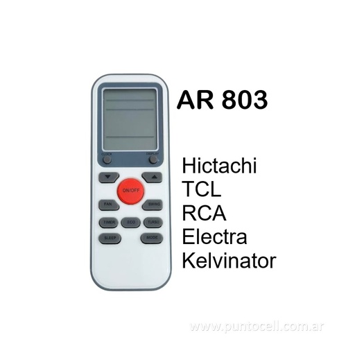 [111418] CONTROL REMOTO AIRE ACONDICIONADO Ar-803 (HITACHI-TCL-RCA-ELECTRA-KELVINATOR)