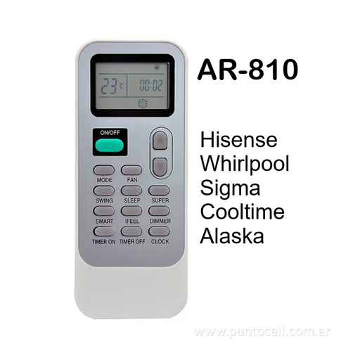 [111425] CONTROL REMOTO AIRE ACONDICIONADO Ar-810 (HISENSE-COOLTIME-ALASKA-SIGMA-WHIRPOOL)