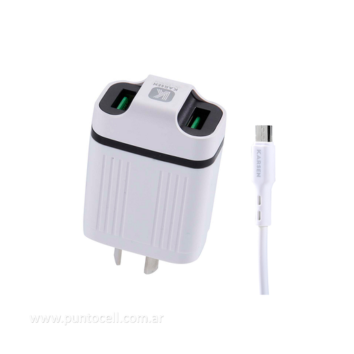 [14672] CARGADOR 220V KARSEN CAR-3150 3.1A MICRO USB + 2 USB