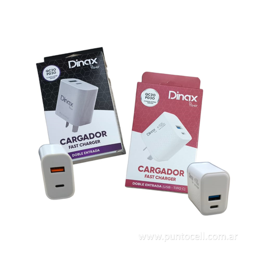 [100017] CARGADOR 220V DINAX DUAL USB C + USB QC20+30W